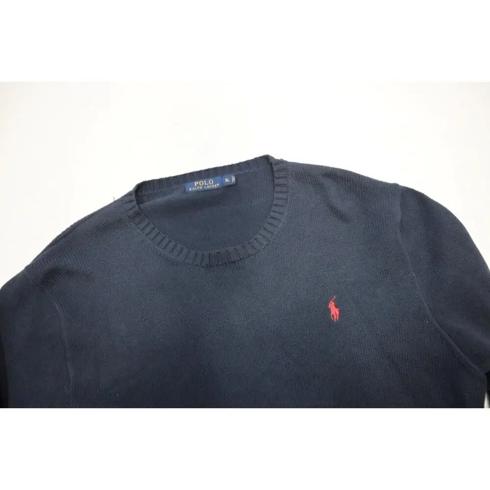 Polo Ralph Lauren Dark‎ Blue Knitted Sweater Long Sleeve Pullover Mens Size XL
